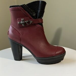 Sorel Medina Rain Ankle Boot High Heel Platform Waterproof Rubber Buckle Leather